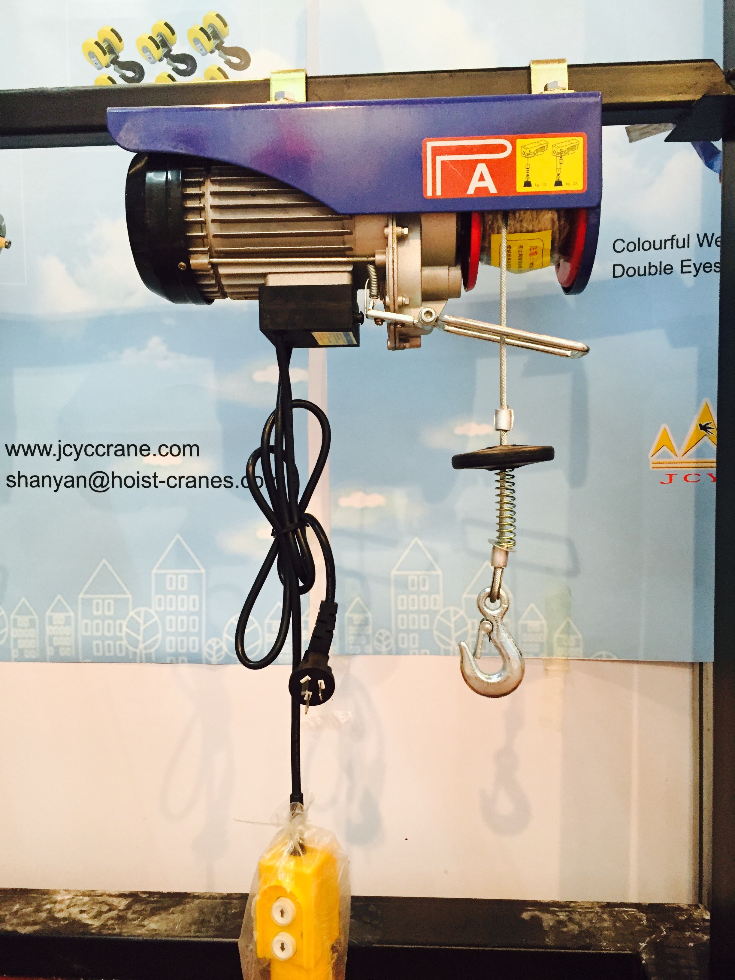 Electric Rope Shuttle 100 - 240V Electric Wire Rope Hoist With Moving Trolley Single Hook